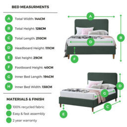 Furniturebox Uk Double Bed - 'romy' Upholstered Green Double Bed Frame Only (No Mattress) - 100% Recycled Eco Fabric - thumbnail 9