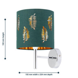 First Choice Lighting Set Of 2 Brea - Chrome Wall Lights With Dark Green Fern Shades - thumbnail 6