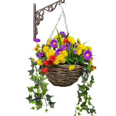Primrose Artificial Wildflower Flowers Rattan Hanging Basket Decoration Purple Yellow And Orange 25Cm - image 1