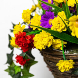 Primrose Artificial Wildflower Flowers Rattan Hanging Basket Decoration Purple Yellow And Orange 25Cm - thumbnail 4