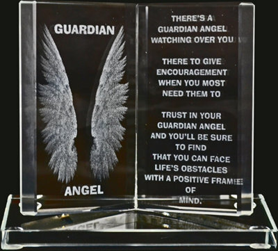 Engraved Glass Crystal Book Gift Set Poetic Inscribed Writing Ornament Message Guardian Angel