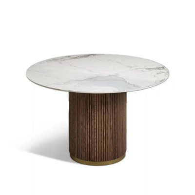 Marcio 4-6 Seater White Ceramic Top Pedestal Round Dining Table Dining Table - 120Cm - Pattern C - image 1
