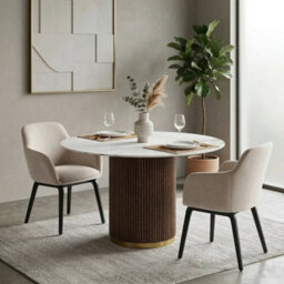 Marcio 4-6 Seater White Ceramic Top Pedestal Round Dining Table Dining Table - 120Cm - Pattern C - thumbnail 7