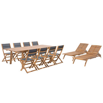 Beliani Garden Dining Set With Loungers 8 Seater Cesana Acacia Wood Light Brown - image 1