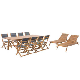 Beliani Garden Dining Set With Loungers 8 Seater Cesana Acacia Wood Light Brown - thumbnail 1