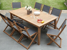 Beliani Garden Dining Set With Loungers 8 Seater Cesana Acacia Wood Light Brown - thumbnail 2
