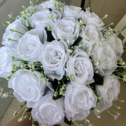 White Silk Rose Artificial Flower Bouquet - 18 Heads For Wedding & Home Decor - thumbnail 1