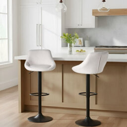 Wyld And Coco Luxeliving Set Of 2 Adjustable Bar Stools Light Grey Fabric Upholstered Seats With Powder-Coated Iron Legs - thumbnail 2