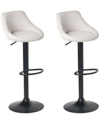 Wyld And Coco Luxeliving Set Of 2 Adjustable Bar Stools Light Grey Fabric Upholstered Seats With Powder-Coated Iron Legs - thumbnail 3
