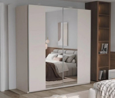 Arte Stylish Beige 200Cm Sliding Wardrobe - Spacious Storage & Smoked Mirror Elegance - image 1