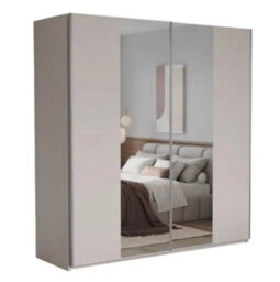 Arte Stylish Beige 200Cm Sliding Wardrobe - Spacious Storage & Smoked Mirror Elegance - thumbnail 3
