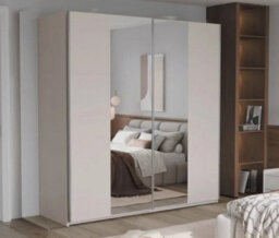 Arte Stylish Beige 200Cm Sliding Wardrobe - Spacious Storage & Smoked Mirror Elegance - thumbnail 1