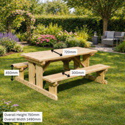 Rutland County Garden Furniture Tinwell Walk-In Picnic Table - 5Ft Width X 6Ft Length (Rounded Edges) - thumbnail 2