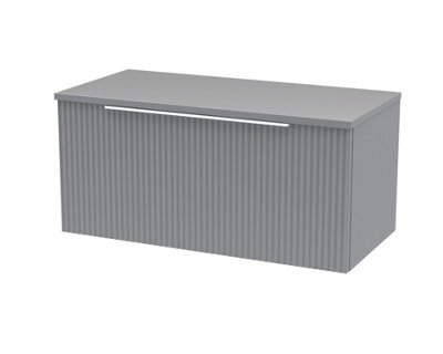 Hudson Reed Fluted Wall Hung 1-Drawer Vanity Unit & Grey Laminate Worktop, Counter Top Vanity Unit In Satin Grey, 800mm - image 1