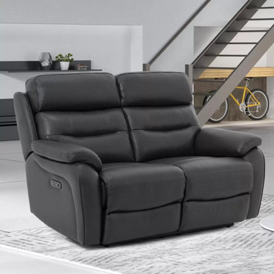 Fletcher Dark Grey Leather 2 Seater Power Recliner Sofa With Power Headrests, Pocket Sprung Seats & Usb Charging Ports - image 1