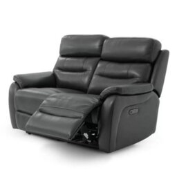 Fletcher Dark Grey Leather 2 Seater Power Recliner Sofa With Power Headrests, Pocket Sprung Seats & Usb Charging Ports - thumbnail 4