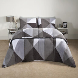 OHS Geometric Teddy Fleece Coverless Duvet Bedding Set 10.5 Tog, Grey - Double