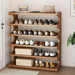 6 Tier Bamboo Shoe Rack Closet Storage Organiser Freestanding Footwear Shelf - thumbnail 3