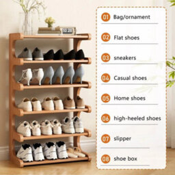 6 Tier Bamboo Shoe Rack Closet Storage Organiser Freestanding Footwear Shelf - thumbnail 5