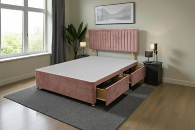 Knight Sleep Emily Pink Plush 6Ft Divan Bed Base With 4 Drawers & Headboard - Super King