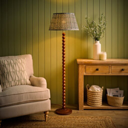 Valuelights Bobbin Floral Printed Pleated Shade Walnut Bobble Floor Lamp - thumbnail 2