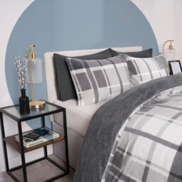OHS Teddy Fleece Duvet Cover Set Pillowcase Bedding Check, Charcoal - King - thumbnail 2