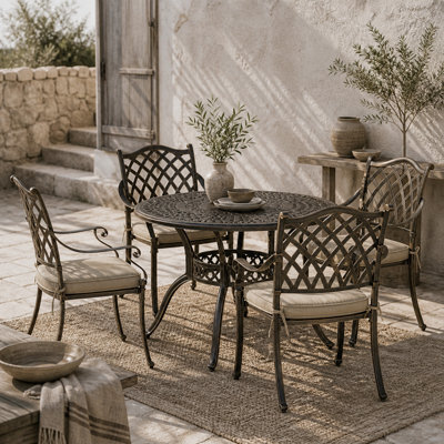 Wyld Haus Nera 5-Piece Cast Aluminium Bronze Outdoor Dining Set With Cushions And Round Table, 4 Seats - image 1