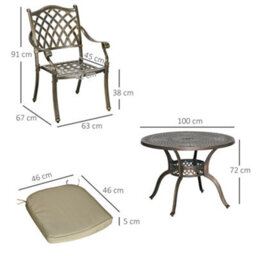 Wyld Haus Nera 5-Piece Cast Aluminium Bronze Outdoor Dining Set With Cushions And Round Table, 4 Seats - thumbnail 3