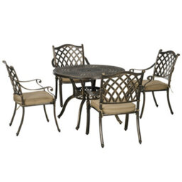 Wyld Haus Nera 5-Piece Cast Aluminium Bronze Outdoor Dining Set With Cushions And Round Table, 4 Seats - thumbnail 2