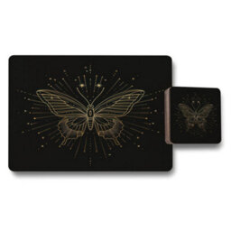 Benjamin Tate Design Butterfly Gold Designer Placemats And Coasters Set With Wood Base Limited Edition - thumbnail 1