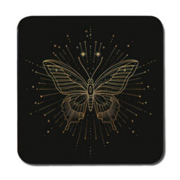 Benjamin Tate Design Butterfly Gold Designer Placemats And Coasters Set With Wood Base Limited Edition - thumbnail 3