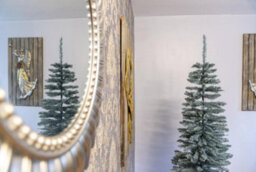 Shatchi 8Ft Artificial Flocked Slim Christmas Pencil Tree Holiday Home Decorations With Pointed Tips And Metal Stand - thumbnail 4