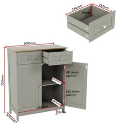 Lassic Bath Vida Priano Grey 2 Drawer 2 Door Freestanding Bathroom Cabinet - thumbnail 2