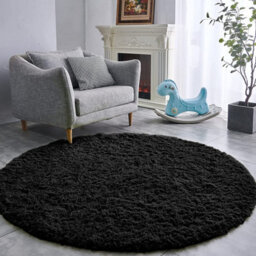 Ameha Non Slip Soft Shaggy Fluffy Rug Round Area Black Plain Rugs Living Room Bedroom Mat, 120X120 Cm - thumbnail 6