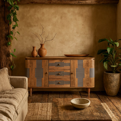 Wyld Haus Idaho Natural Acacia Sideboard, 3 Drawers And 2 Doors - image 1