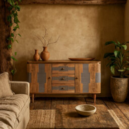 Wyld Haus Idaho Natural Acacia Sideboard, 3 Drawers And 2 Doors
