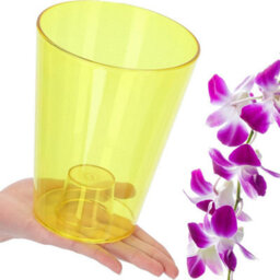 B2C Plant Orchid Pot Plastic  Gloss Oval Planter 12 Cm Yellow Transparent Round