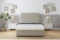 "Comfort The Foxy Cream Plush Ottoman Bed Base With 54"" Floor Standing Headboard 4'6 Double"
