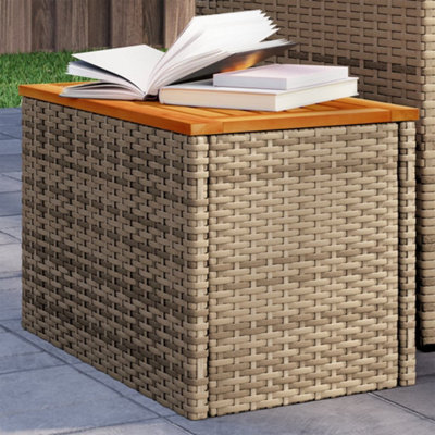 Berkfield Garden Side Tables 2Pcs Beige 55X34X37Cm Poly Rattan Solid Wood - image 1