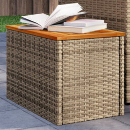 Berkfield Garden Side Tables 2Pcs Beige 55X34X37Cm Poly Rattan Solid Wood - thumbnail 1