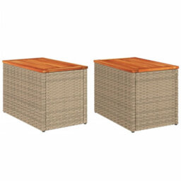 Berkfield Garden Side Tables 2Pcs Beige 55X34X37Cm Poly Rattan Solid Wood - thumbnail 2