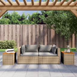 Berkfield Garden Side Tables 2Pcs Beige 55X34X37Cm Poly Rattan Solid Wood - thumbnail 3