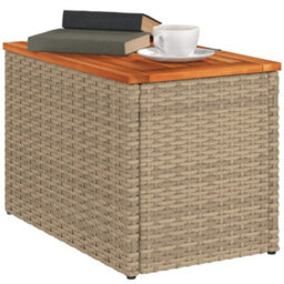 Berkfield Garden Side Tables 2Pcs Beige 55X34X37Cm Poly Rattan Solid Wood - thumbnail 4