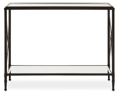 Orsina Black Finish Console Table, Sleek Two Tier Tempered Glass Top And Shelf - image 1