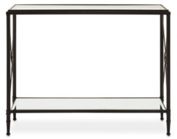 Orsina Black Finish Console Table, Sleek Two Tier Tempered Glass Top And Shelf - thumbnail 1