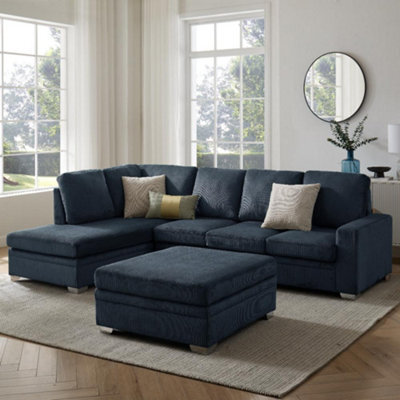 Home Detail Alana Left-Hand Facing Corner Sofa With Footstool, Dark Blue Jumbo Cord - image 1