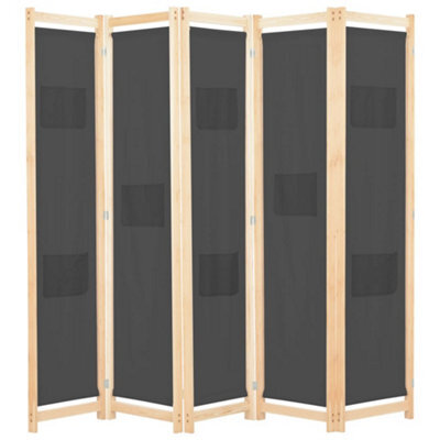 Walplus 5-Panel Room Divider Grey 200X170X4 Cm Fabric - image 1