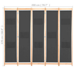 Walplus 5-Panel Room Divider Grey 200X170X4 Cm Fabric - thumbnail 8