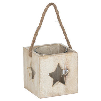 Hill Interiors Washed Wood Star Tealight Candle Holder - image 1