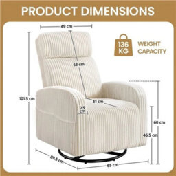Beige Corduroy 360 Swivel Nursery Gliding Rocker Chair For Nursery Room - thumbnail 2